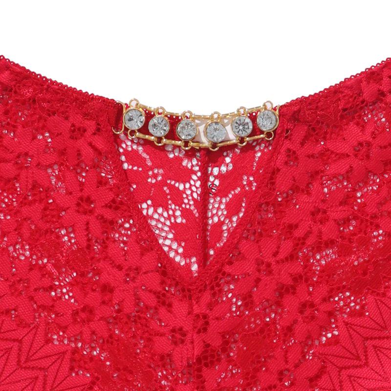 Elegant Rhinestone Lace Bra Set with Metal Chain Straps, Off-Shoulder Push-Up B Cup