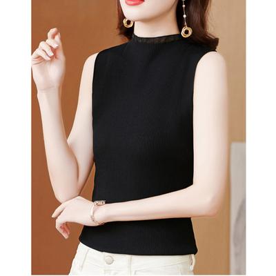 Women's Summer Half High Neck Knit Solid Colour Sleeveless Tank Top