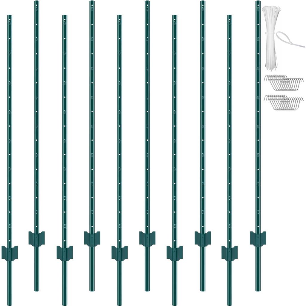 VEVOR 5 Feet Fence Post, 10 Pack U-Channel Heavy Duty Metal Fence Posts, Sturdy Steel Fence Stakes for Garden Yard, Lawn