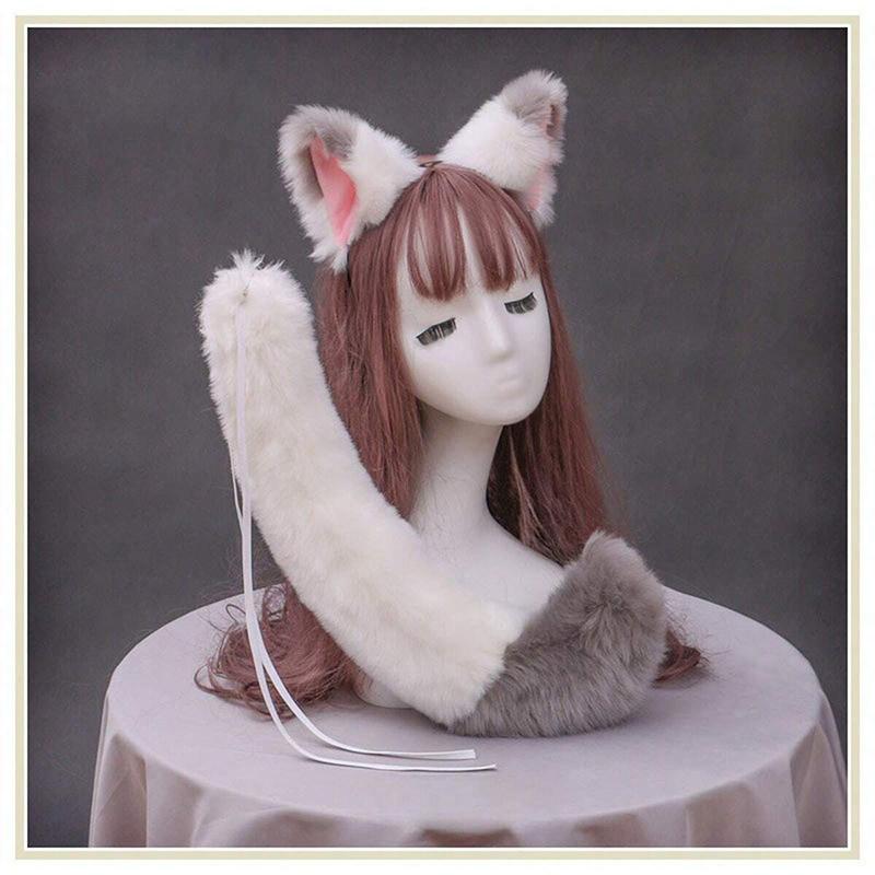 Masker Feest Pluche Kattenoren en Staart Set Schattige Anime Zoete Lolita Pluizige Vosstaart Oren Haarbanden Cosplay Accessoires Bont Rekwisiet