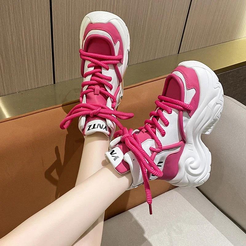Fashion 8CM Winter Chunky Boots For Women Thick Plush Warm Snow Ankle Boots Wedges Leather High Platform Sneakers Woman Motorcycle Shoes