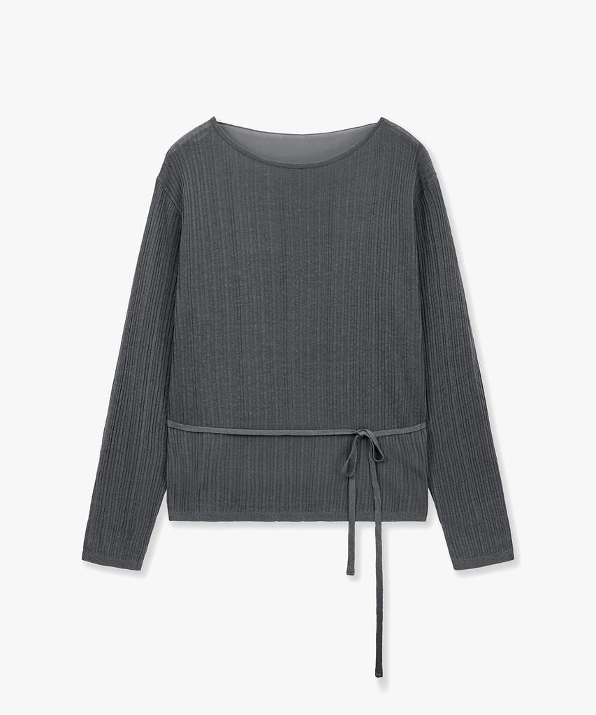 MONGDOL See-Through Lace-Up Knit Blouse Charcoal Mdbl009Charcoal