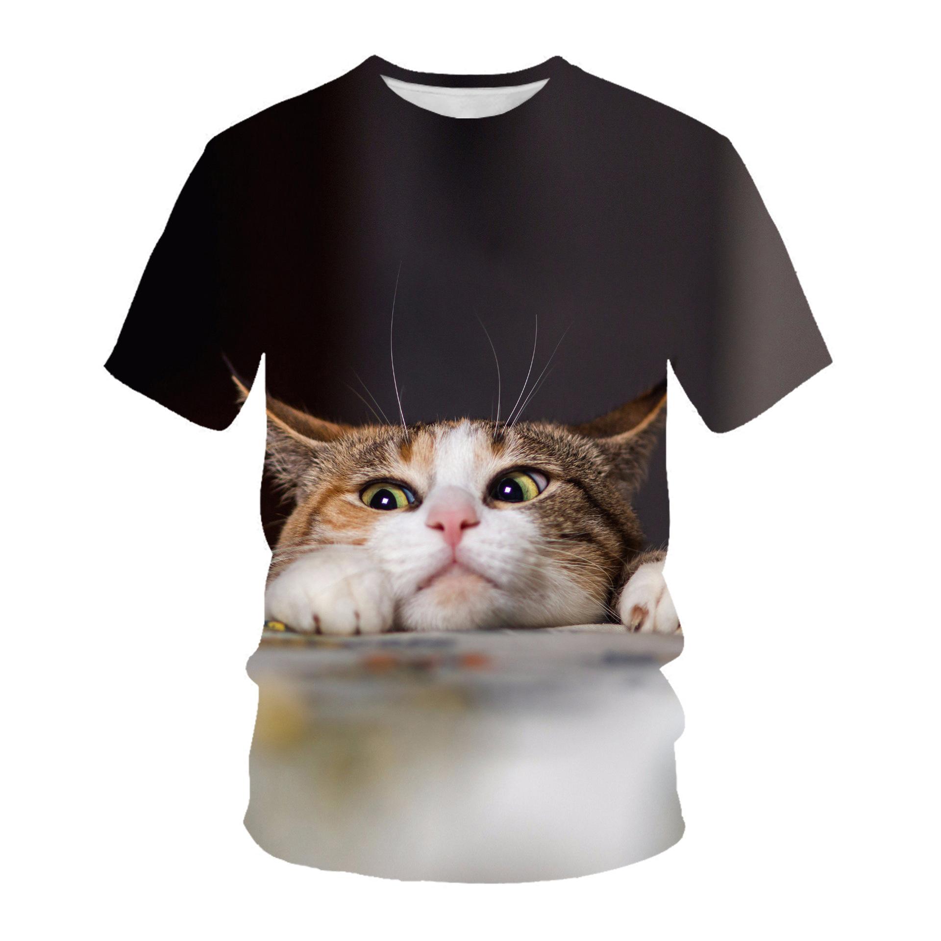 

Летняя Удобная Мягкая Свободная Милая Кошка 3D Цифровая Печать Мужская Женская Футболка с Круглым Вырезом Цветная 6XL
