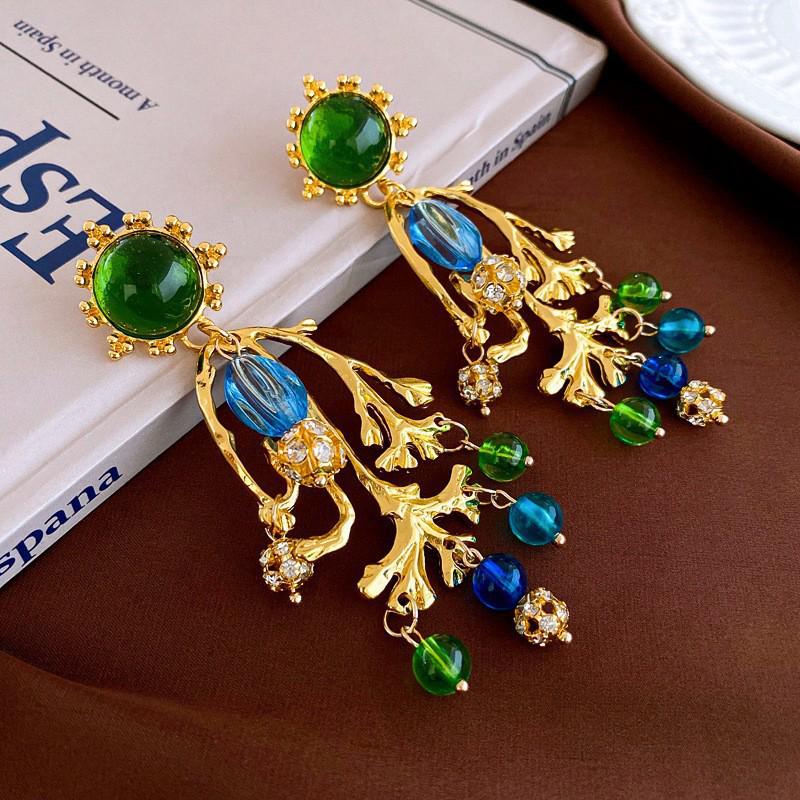 Pendientes de Carrillón de Viento de Perla y Cristal de Aguja Plateada Vintage