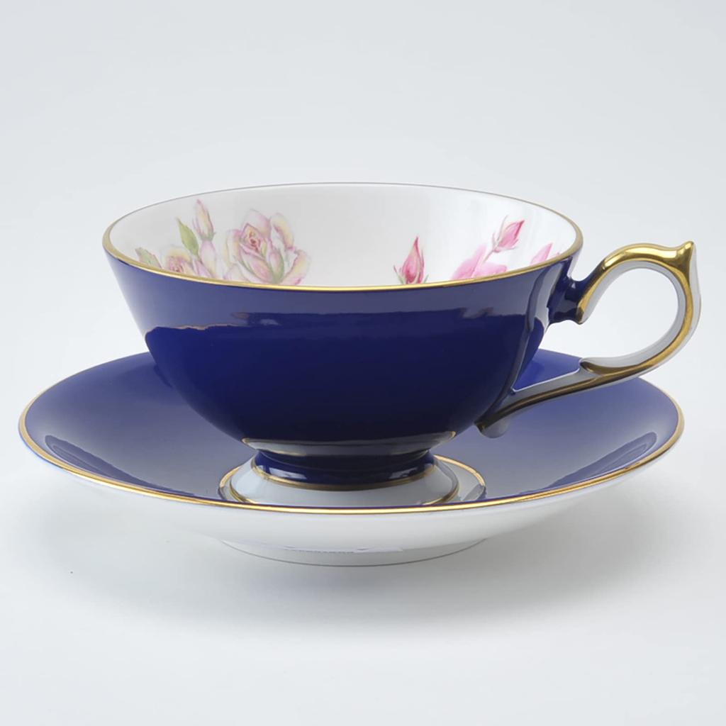 Aynsley Elizabeth Rose Gold Tea Cup and 305600108C Saucer, Athens, 200ml, Cobalt,