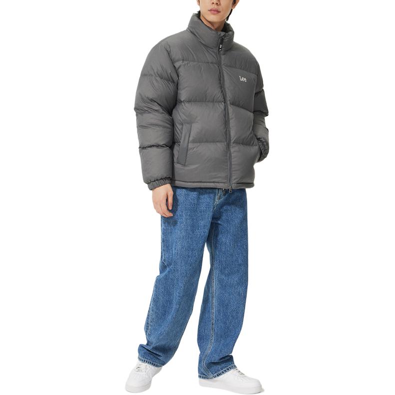 Korean Style Solid Color Zipper Stand Collar Long Sleeve Down Jacket Men outerwear Dark-Gray LE2404DP21DG