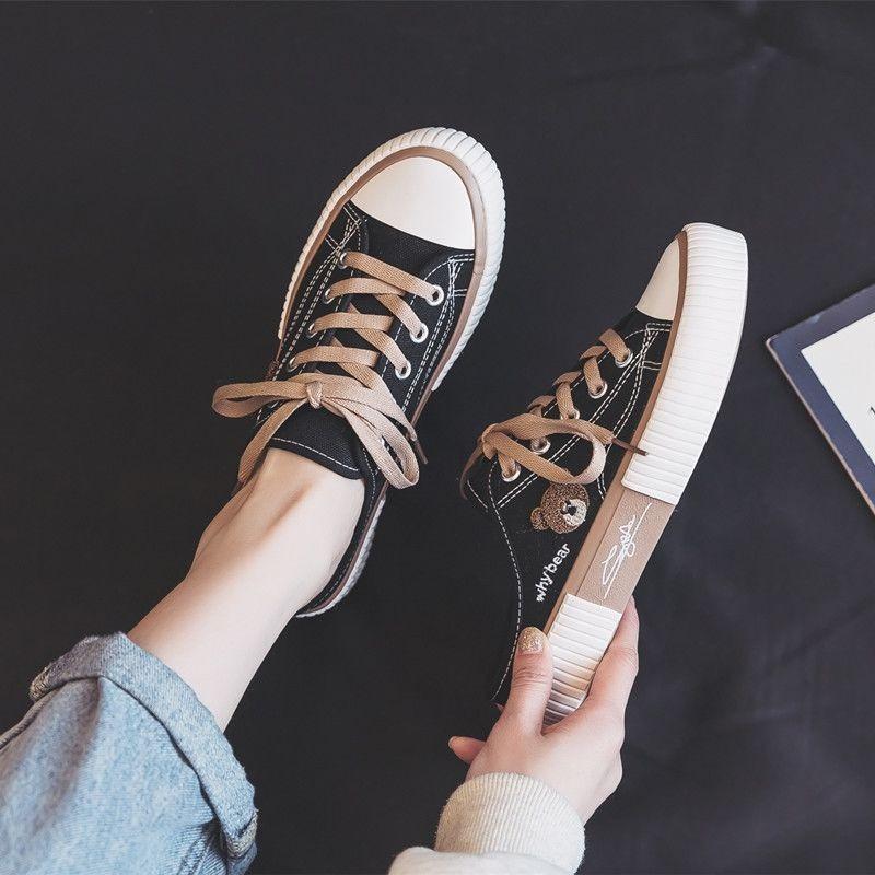 Spring New Bear Low-top Canvas Shoes Female Students Versatile Casual Board Shoes Trendy Sports Shoes