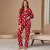 Set Pigiama Donna Autunno Primavera Due Pezzi Abbigliamento da Notte Morbido Abbigliamento per la Casa Pigiama Bottoni Stampa Cuori Donna Set Pigiama Homewear