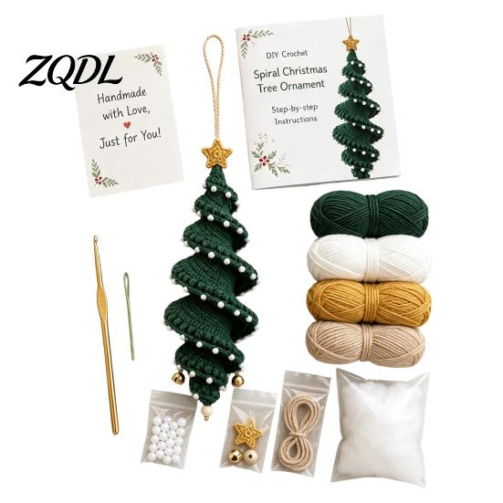 Regalo di Natale Fatto a Mano Bambola all'Uncinetto Ornamento a Spirale Kit Fai da Te, Set Artigianale Festivo con Modello Pupazzo di Neve Filato Morbido, Perline, Decorazione per Albero da Appendere alla Finestra