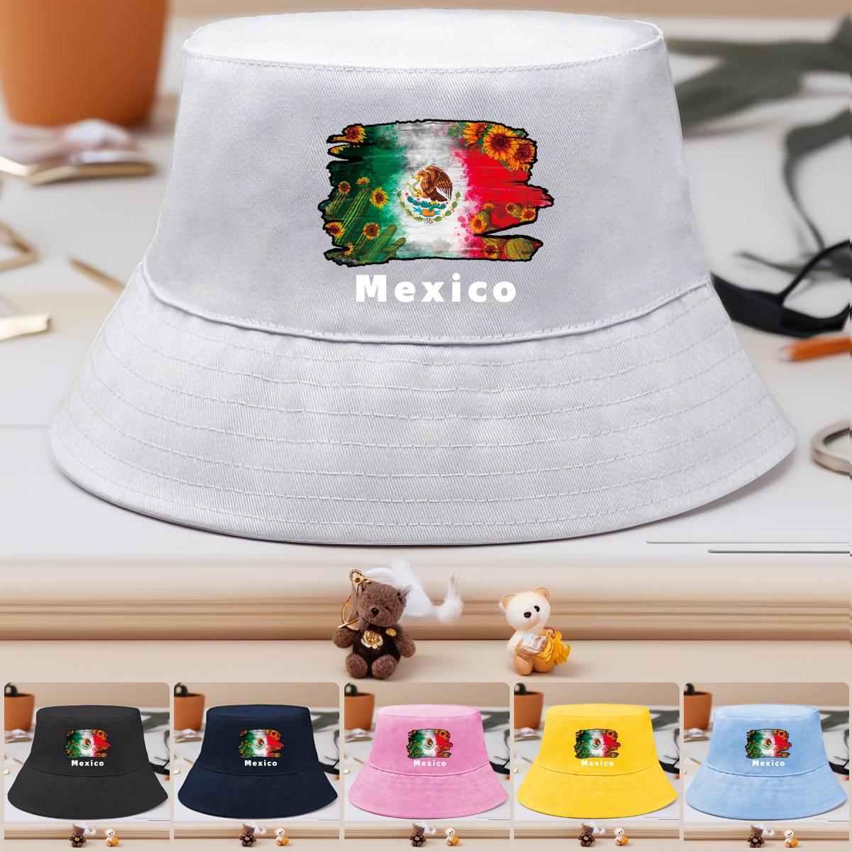 

Mexican Flag Cactus Print Bucket Hat , Patriotic Fisherman Cap Fashion Casual Reversible Fishing Hat as the picture жовтий