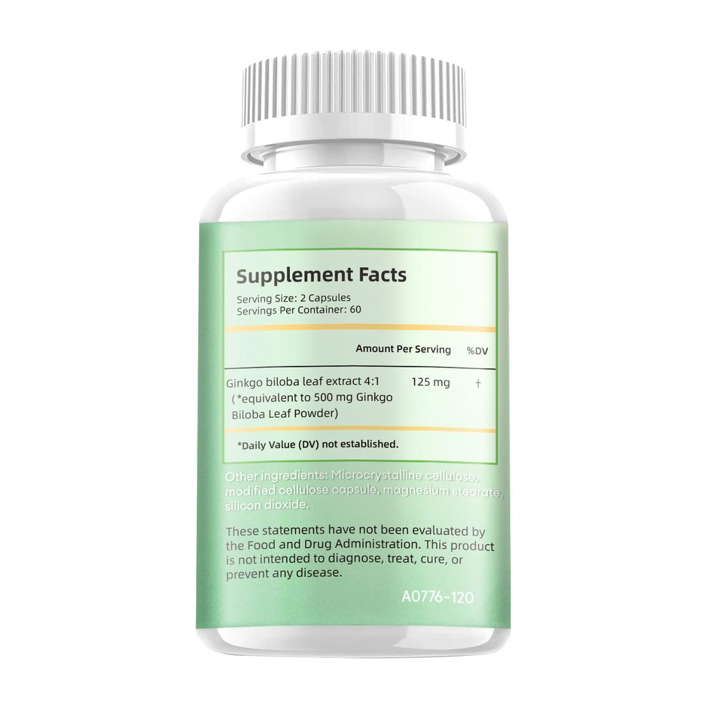 Ginkgo Biloba Extract Capsules, Natural Supplement, Easily Absorbed, Suitable for Adults.