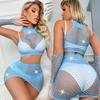 Women Elegant Lace Lingerie Set Comfort Thin Diamonds Mini Dress Elastic Mini Skirt Set Women Night Lingeries Sexy Hot Set