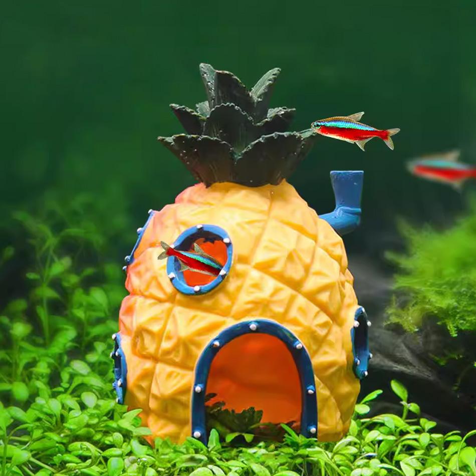 Aquarium Dekoration Cartoon Figuren Ornamente Simulation Harz Ananas Haus Aquarium Dekoration Landschaftsgestaltung Aquarium Zubehör