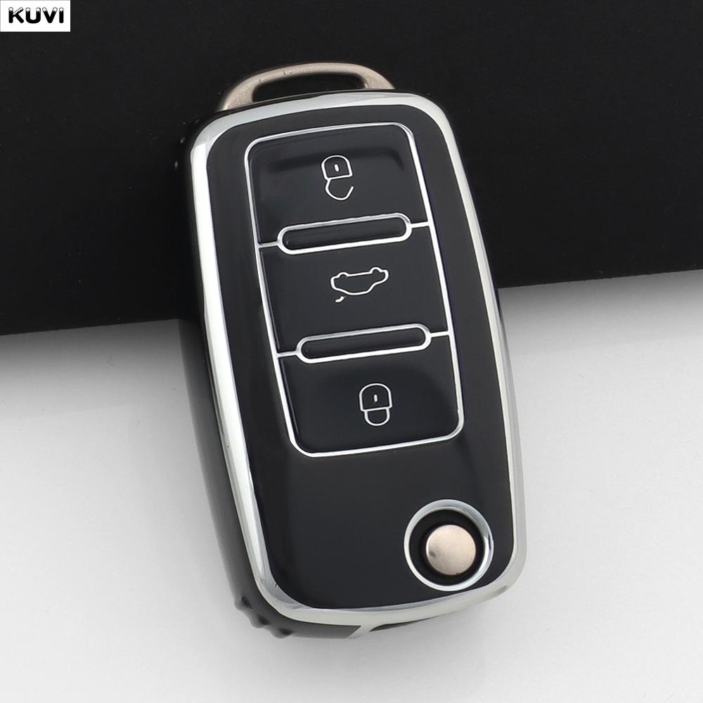 Étui de Protection pour Clé de Voiture en TPU Rose Sac de Protection pour Clé pour 2 3 Boutons VW Volkswagen Polo Tiguan Passat Golf Jetta Lavida Skoda Octavia