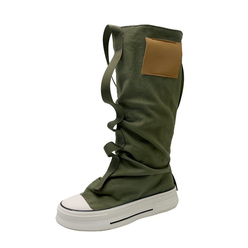 Fashion New Women's Boots Fashion Mid-calf Canvas Boot Breathable Casual Boots Designer Women Pants Tube Stack Boot Student Canvas Boots