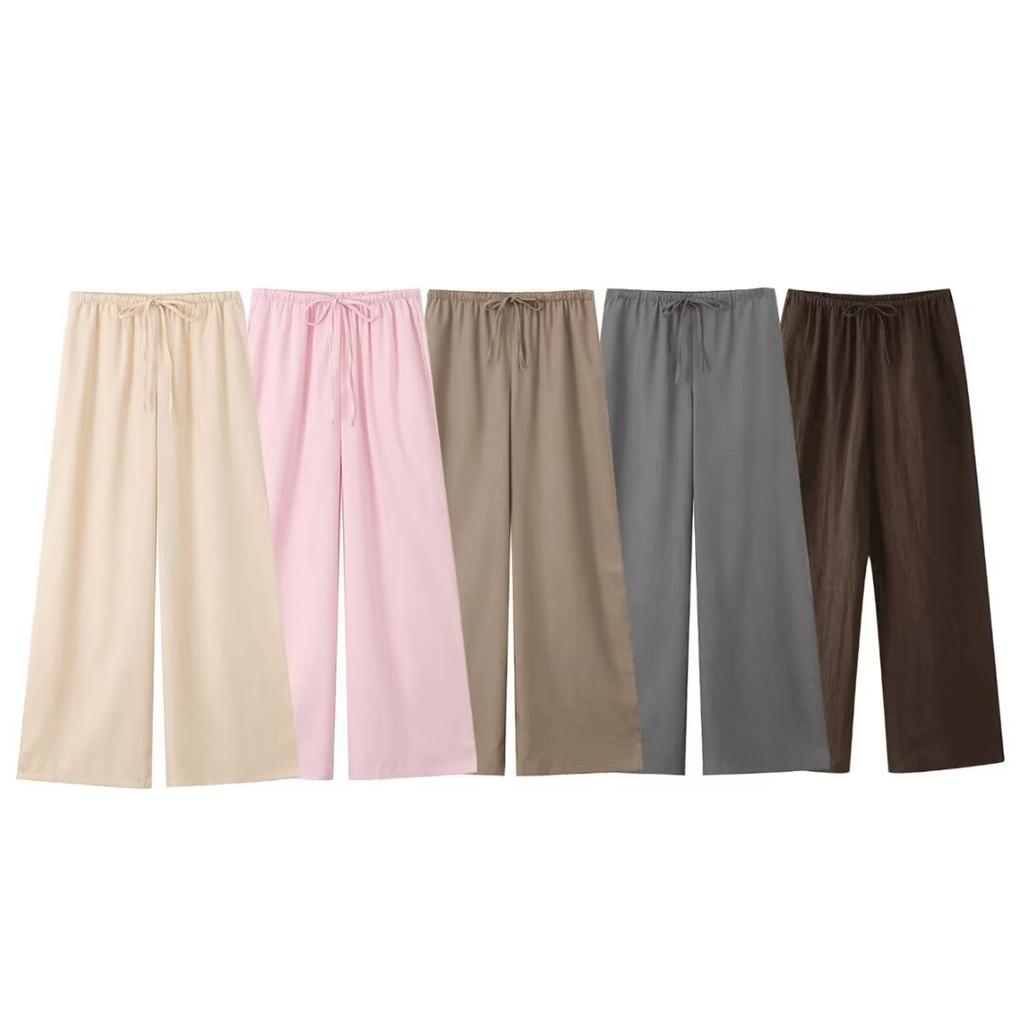 Vintage Elastic Waist Trousers Women Fashion 2 Piece Solid Lace Up ShirtsFeamle Chic Lady Pants Sets Plus Size