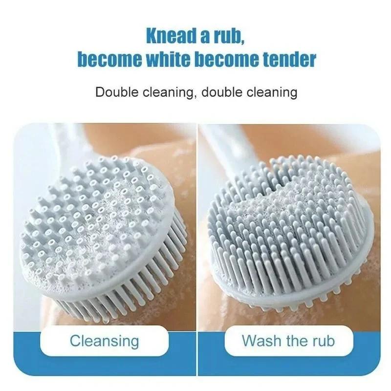 Double-Sided Silicone Brush Body Bath Shower Brush Long Handle Bathing Massage Back Body Exfoliating Scrub Skin Body Scrub Brush