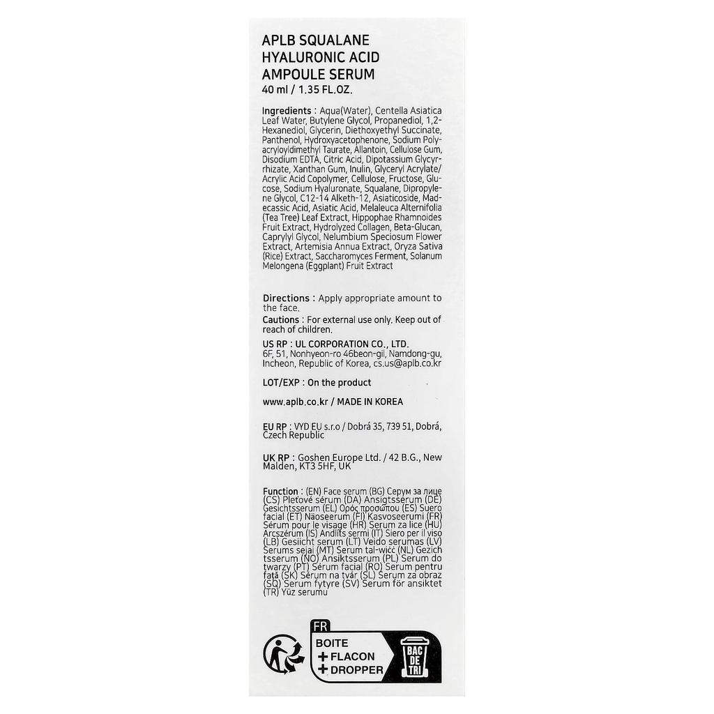 APLB Squalane Hyaluronic Acid Ampoule Serum, 40ml (1.35 fl oz)
