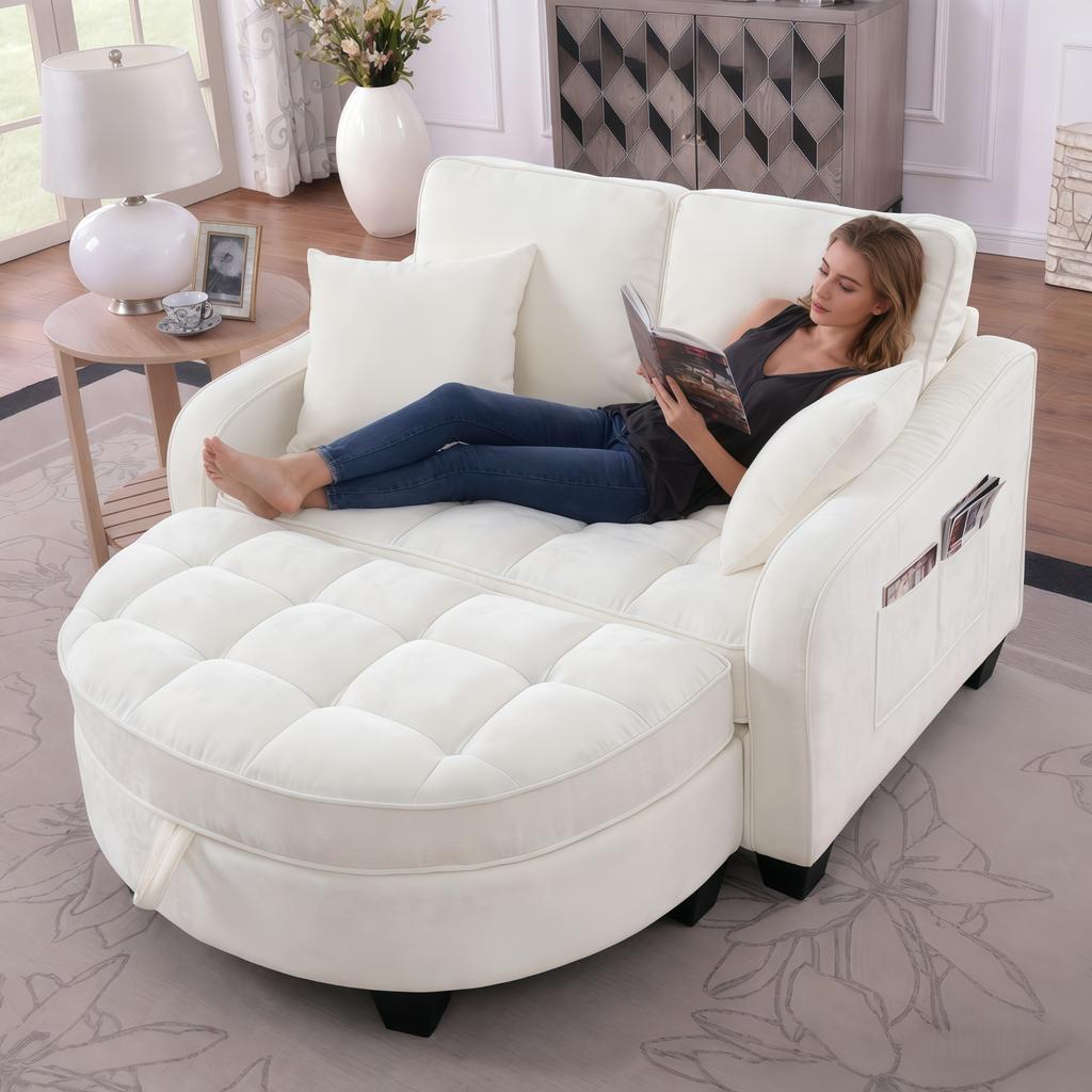 Multifunctional Sofa, 2-in-1 Sofa Bed, Storage Ottoman, Breathable Skin-Friendly Fabric, Eco-Friendly Eucalyptus Wood, Living, Study, Bedrooms, Beige