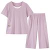 Pajamas Women's 1011 New Summer Women's Modal Cotton Short-sleeved Fake Two-piece Cropped Pants Show Wan Loungewear Summer