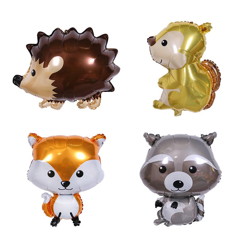 Cartoon Forest Animal Balloons: Hedgehog, Raccoon, Squirrel, Rabbit - Jungle Party Foil Decorations