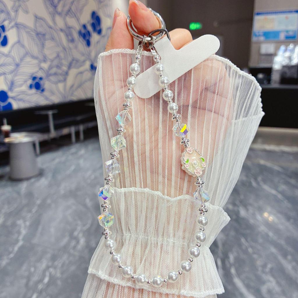 Handmade Pearl and Crystal Beaded Mobile Phone Lanyard
