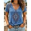 Damen Sommer T-Shirt Retro Muster Print Kurzarm T-Shirts Lässige Bedruckte Tops