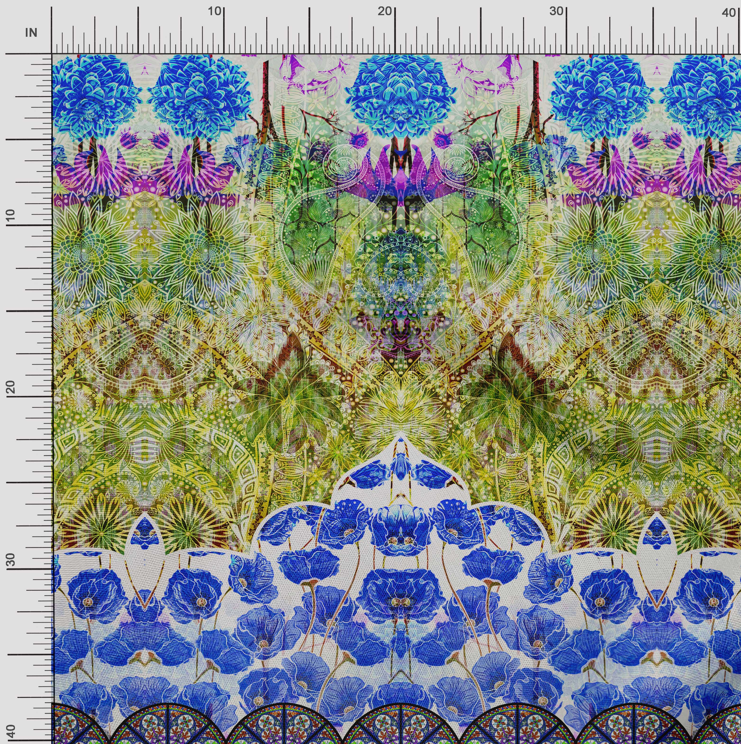 

Soimoi Japan Crepe Satin Fabric Circle|Floral & Wheel Panel Print Тканина на метр 42 дюйма 42 Inch Wide - Poly Crepe зелений