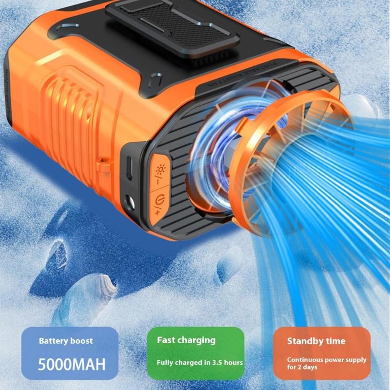 Portable Handsfree Waist Clip Fan With Rechargeable Battery And Builts In LED Light For Outdoor Activity