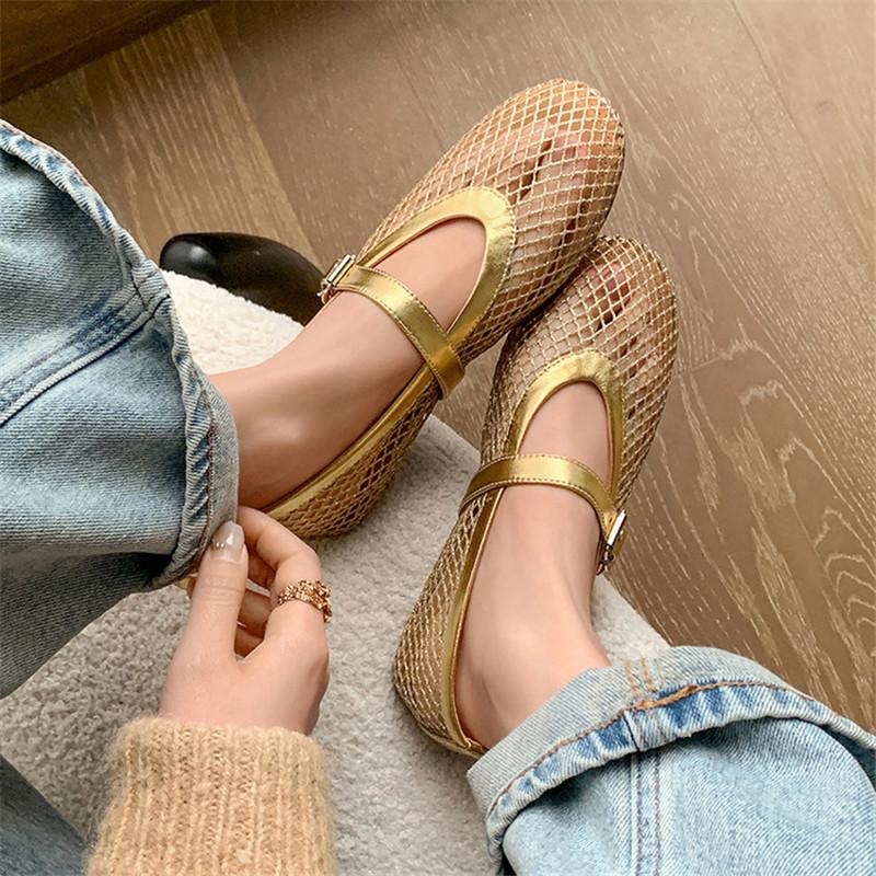 Fashion New Summer Women Pumps Shoes for Women Fashion Hollow Out Round Toe Mary Jane Shoes Women Breathable Flat Shoes Low Heels