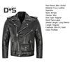 Men Jacket Slim Fit Faux Leather Solid Color Coat with Diagonal Zipper Belt Adjustment Windproof Coat