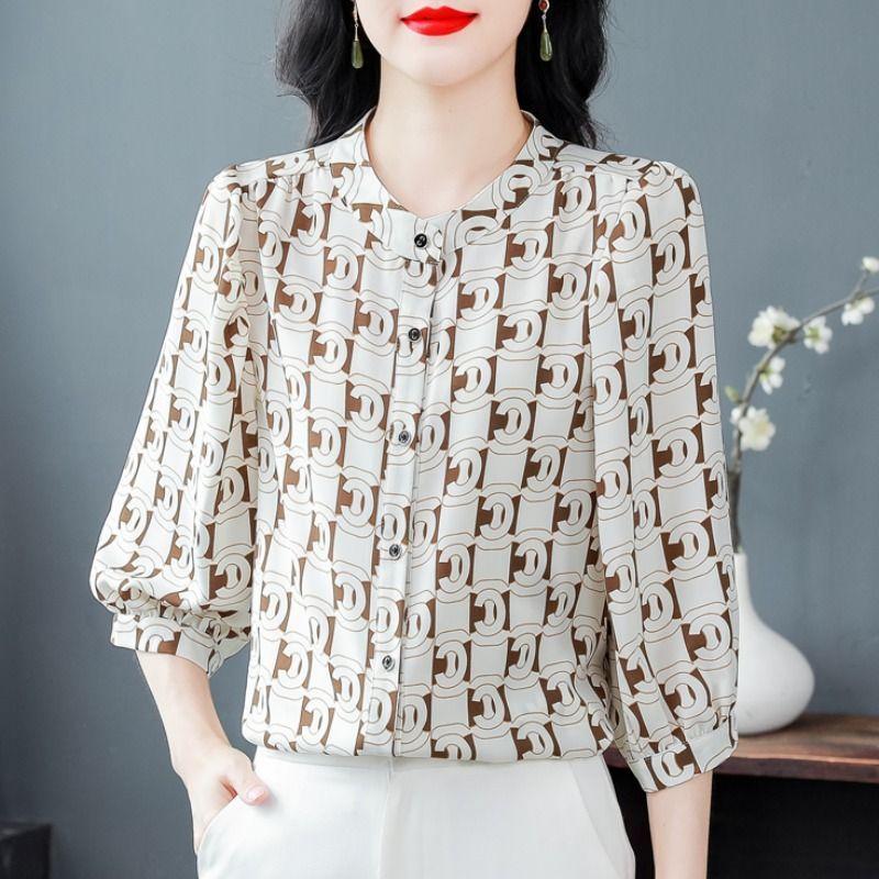 

Жіночі сорочки нового стилю, комбіновані, з круглим вирізом, на ґудзиках, без принтів, модні, вільні, універсальні, повсякденні, з довгими рукавами L коричневий