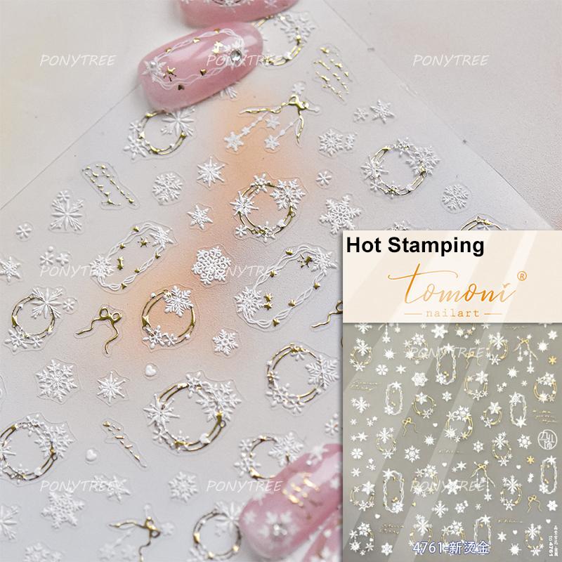 1 Piece 5D Embossed White Snowflake Nail Stickers Winter Christmas Snowflake Nail Art Stickers Self-adhesive Decorative Slider