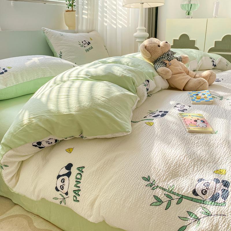 Set Lenzuola Seersucker a Quattro Pezzi Lenzuolo Copripiumino Federe