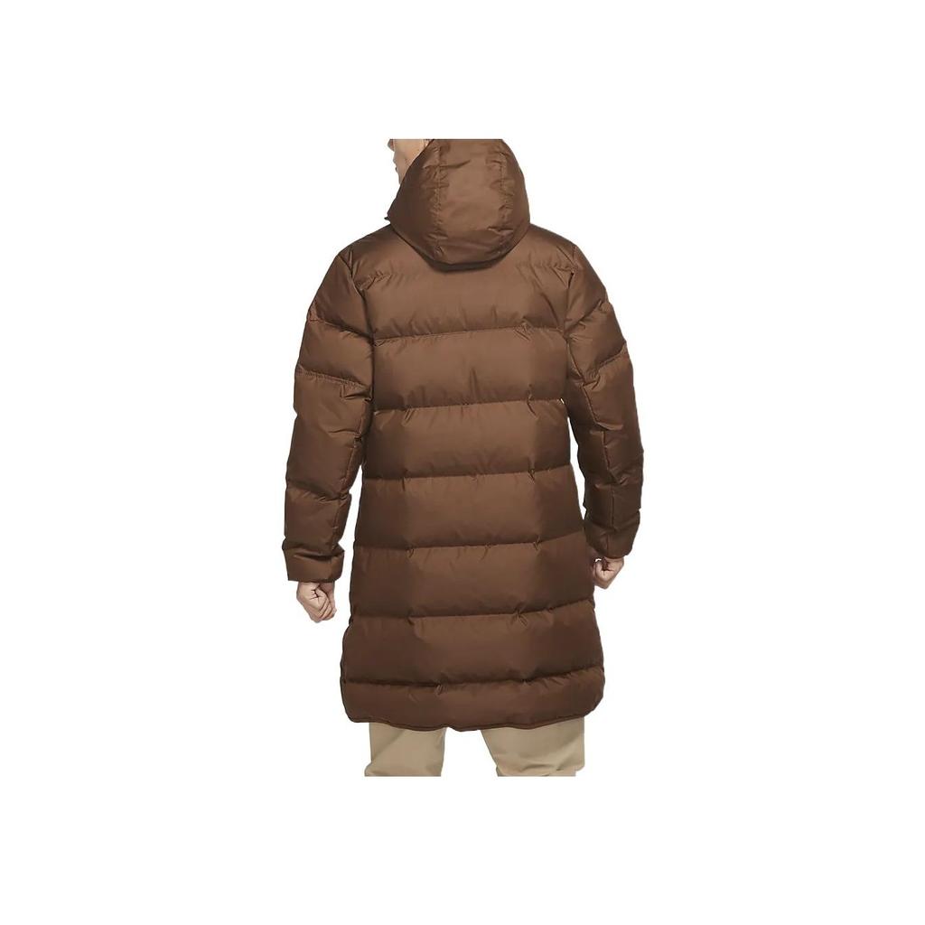 Nike Logo Print Zip-Up Hooded Down Jacket Men Outerwear Brown DV1134-259