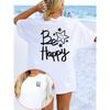 Women's Be Happy Cursive Print T-Shirt Fit Round Neck Short Sleeve Top Suitable Home Harajuku Sleeve Clothes