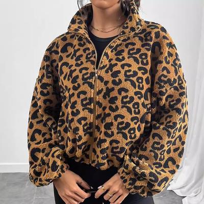 New Autumn and Winter Clothing, Women's Clothing, Loose Cardigan, Zipper, Leopard Print Pattern, Plush Jacket, Thick Winter Jacket, Warm Top
