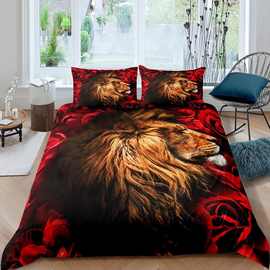 Black Lion Three-Piece Bedding Home Textile Quilt Cover