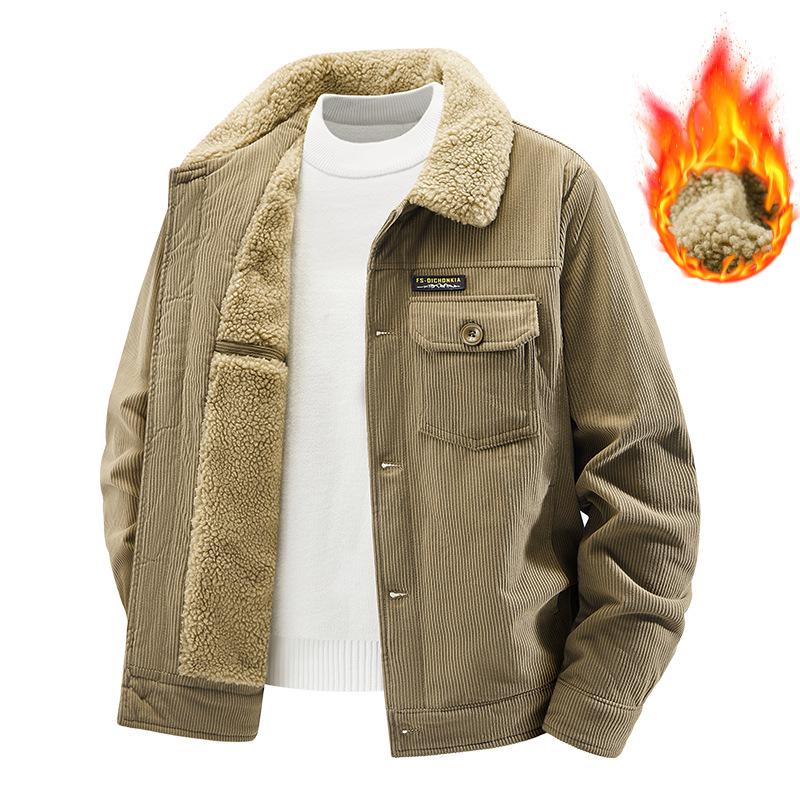 

Мужская куртка из овчины, плюшевое и толстое хлопковое пальто, повседневная рабочая хлопковая куртка, ретро вельветовая куртка 3XL хаки