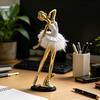 Resin Ballet Girl Figurine,  Modern Ballerina Dancer Statue with Feather Skirt, Gold Silver Metal Line Art Ornament, Cute Desktop Accessories for
