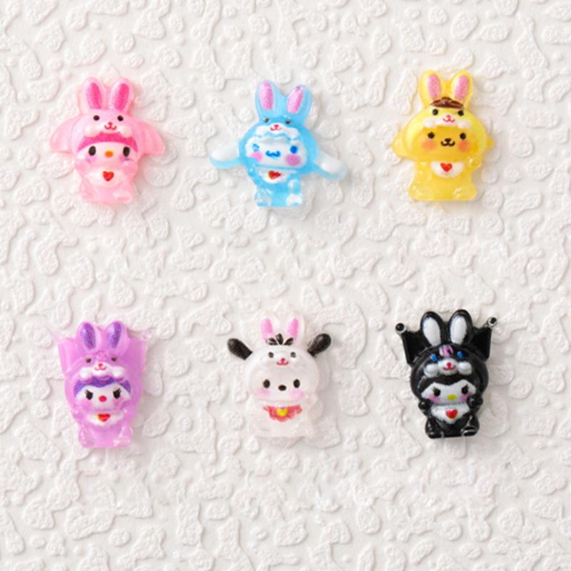 60 Pcs New 3D Mini Cartoon Puppy Little Rabbit Lovely Resin Flat Back Scrapbook Diy Nail Decoration Component Holiday Gifts A6