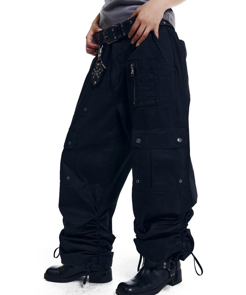 AAKAM Shirring Utility Cargo Pants (Black)