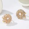 Trendy Pearl Studded Floral Scarf Ring Elegant Alloy Jewelry For Ladies