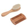 Wooden Baby Hair Brush and Comb Set Wool Brush Double Edged Comb for Baby Shower Newborn Hair