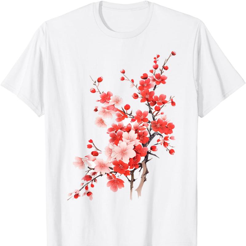 Cherry Blossom Flower Lover Art Graphic Flower TShirt Crew Neck Short Sleeve Cotton Top All Seasons Casual Fashion Comfortable