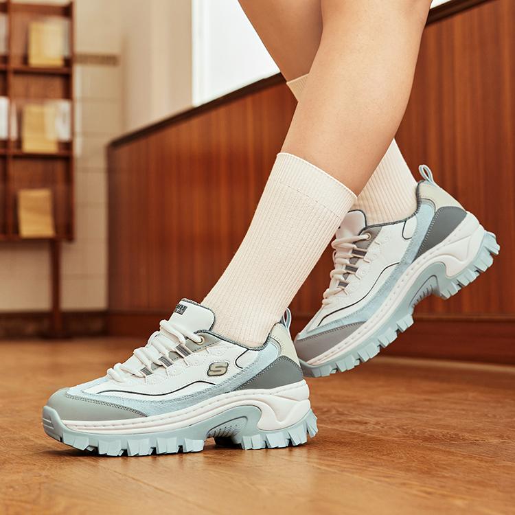 Skechers Hi-Ryze Honey Cake Shoes Cream Color Block Comfortable Versatile Wear Resistant Increased Height Low Top Dad Shoes Women Sneaker 177234-GYBL