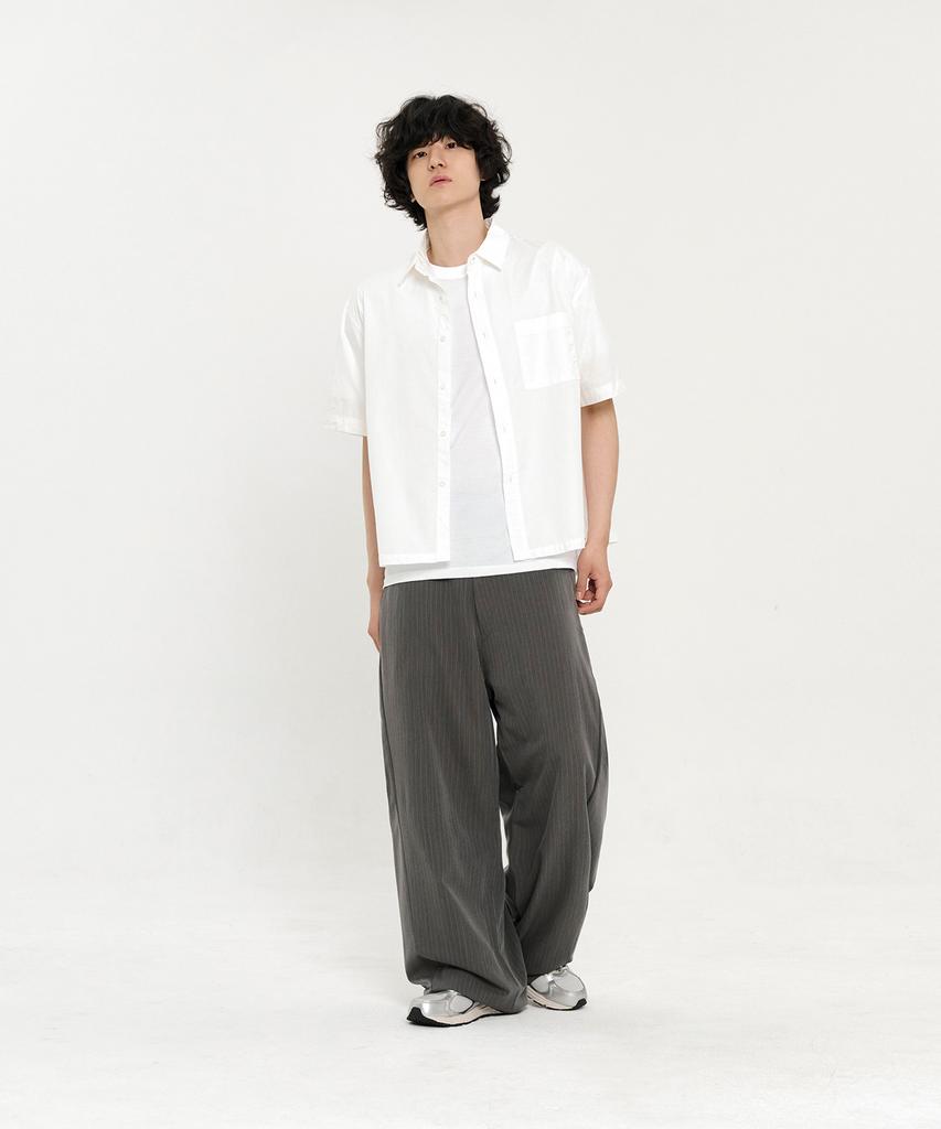 SIGNATURE Multi-Tuck Wide Slacks [Gray Stripe]