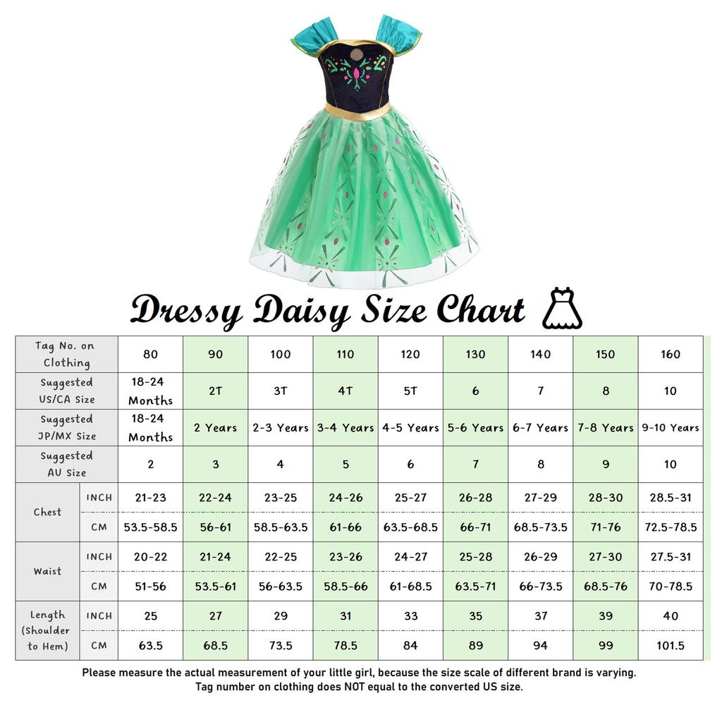 Kids Birthday Snow Princess Green Coronation Gown Halloween Christmas Costume Years Old Gloves Heart Tiara Magic Wand Pendant [Dressy Daisy] 10-11 + +