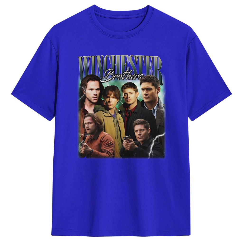 Funny Winchester Brothers Sam Dean Supernatural Movies Cover Fan Art TShirts Unisex O Neck Cotton T Shirts Short Sleeve Tee Shirt