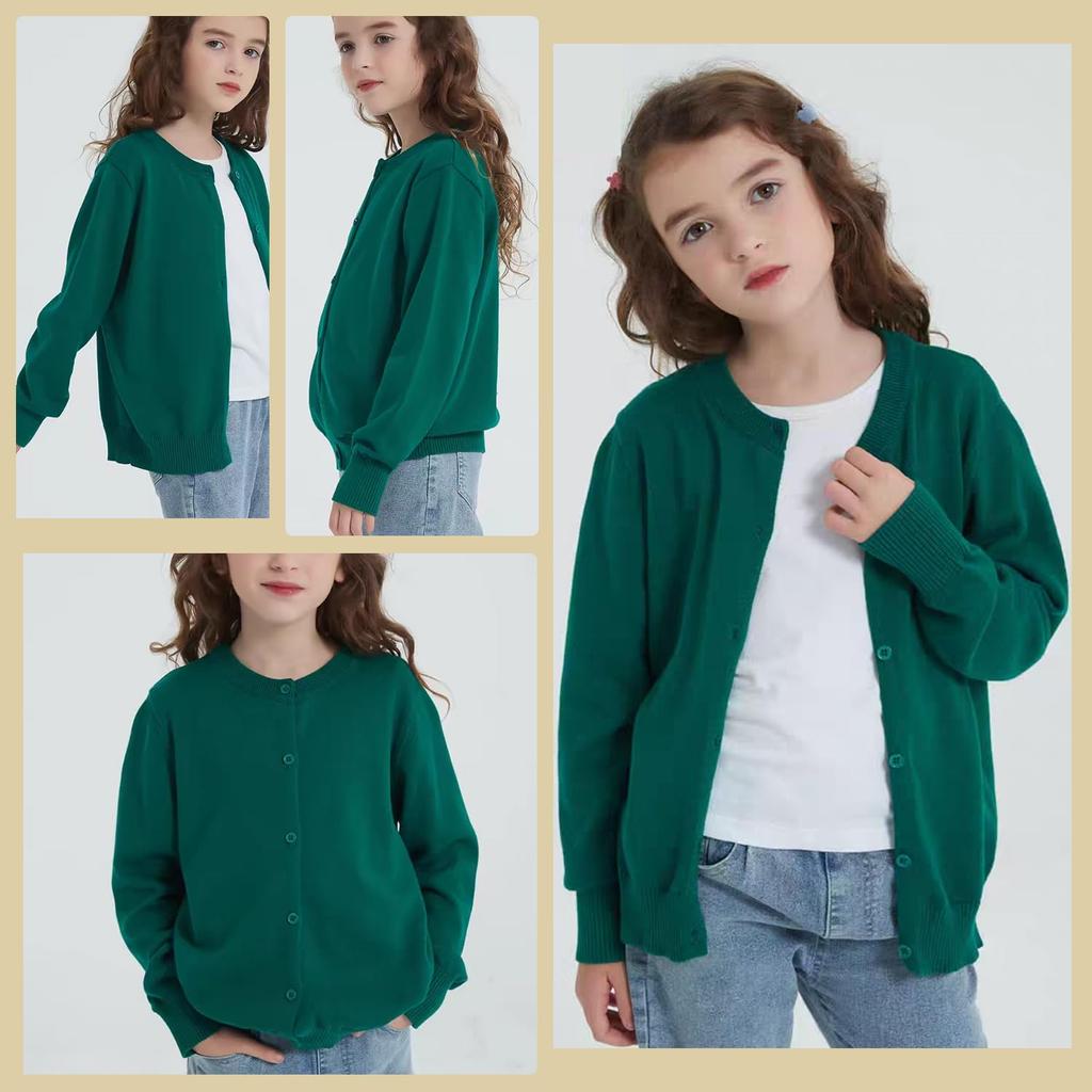 Enfants Boys and Long Crew School Cold Solid School Size 140 Chéris Children's Cardigan, Girls, Knit, Sleeve, 100% Cotton, Neck, Kids' Sweater, Coat,